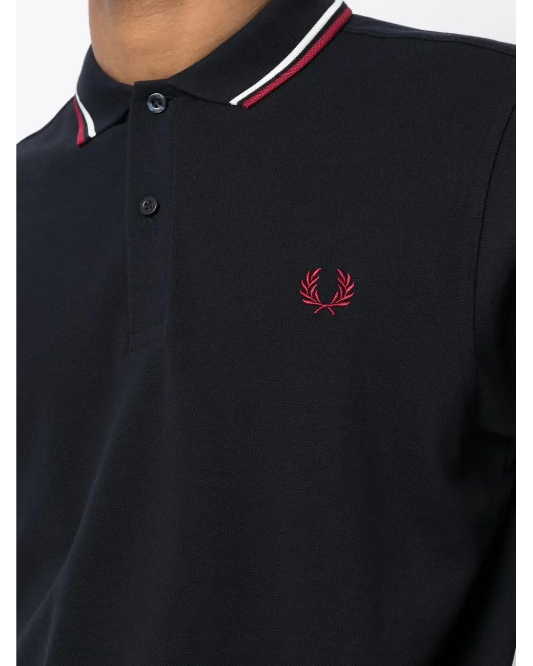 Fred Perry Blue Contrast-Trim Cotton Polo Shirt for men