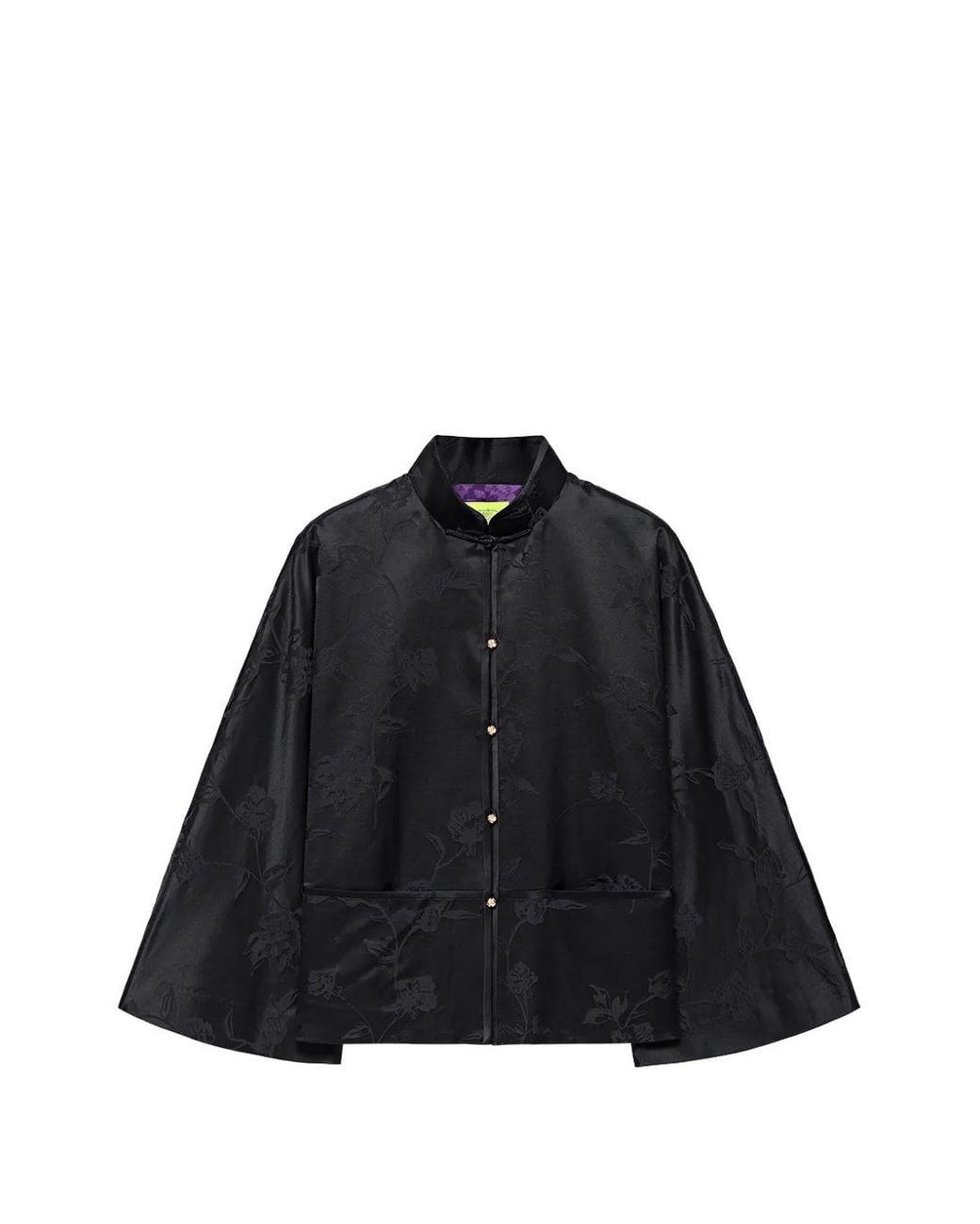 Shanghai Tang Black Floral-Jacquard Cape Jacket