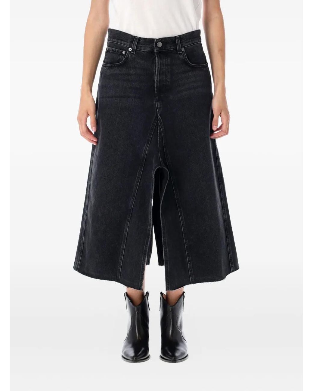 Haikure Black Denim Asymmetric Midi Skirt