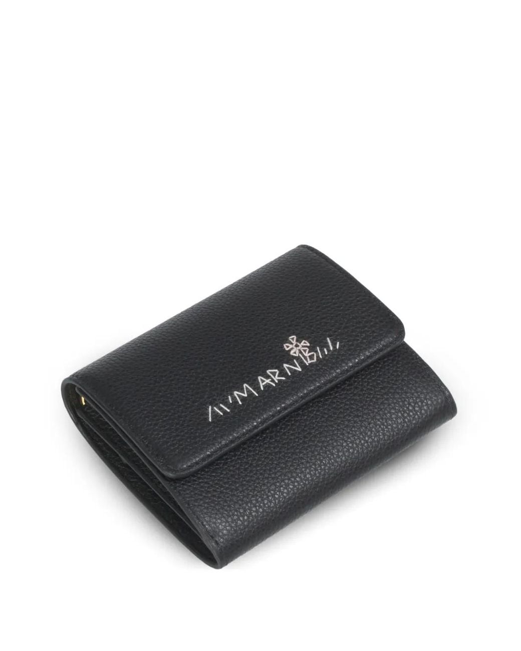 Marni Black Leather Flap Cardholder With Mending