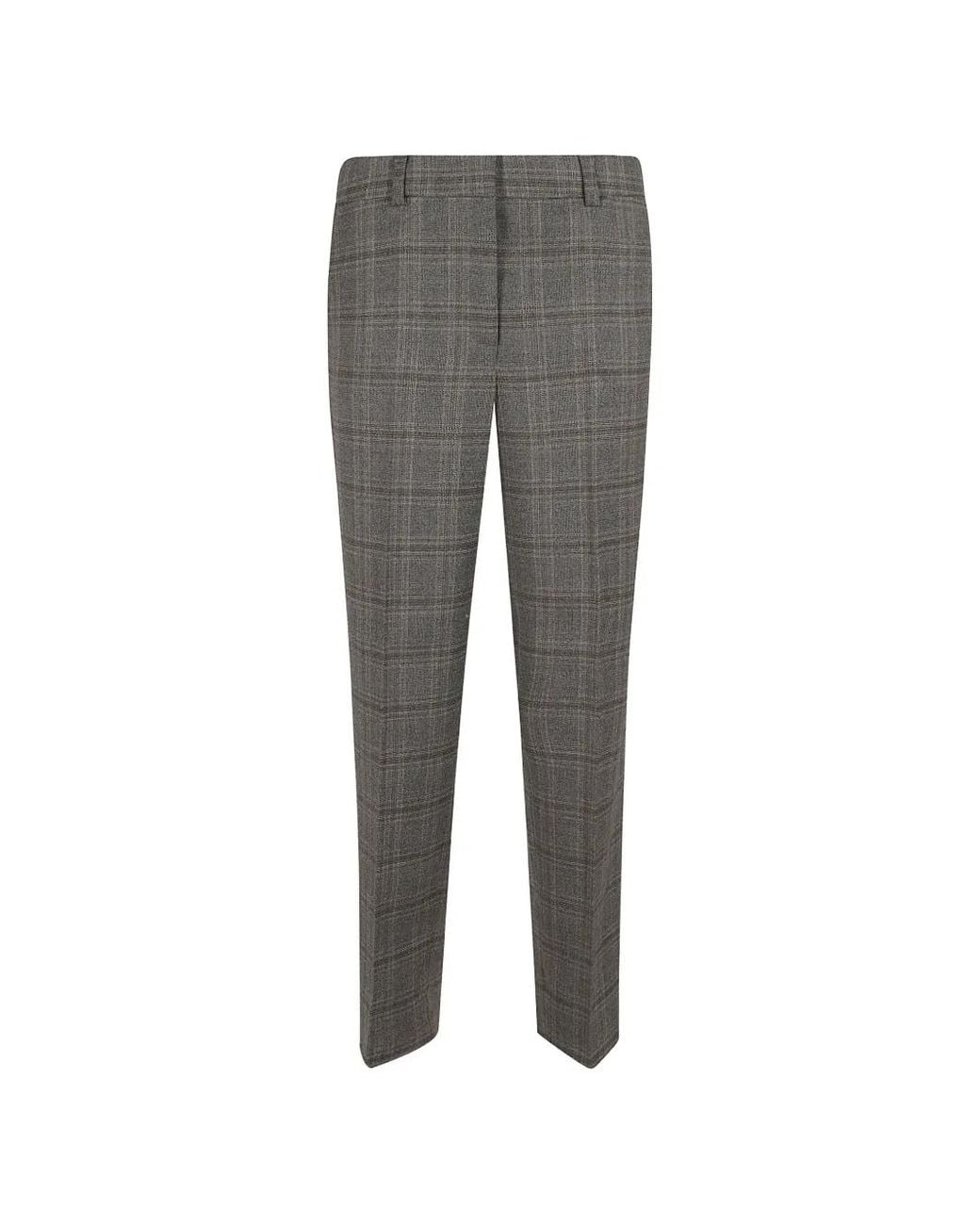 Peserico Gray Check-Pattern Tailored Trousers