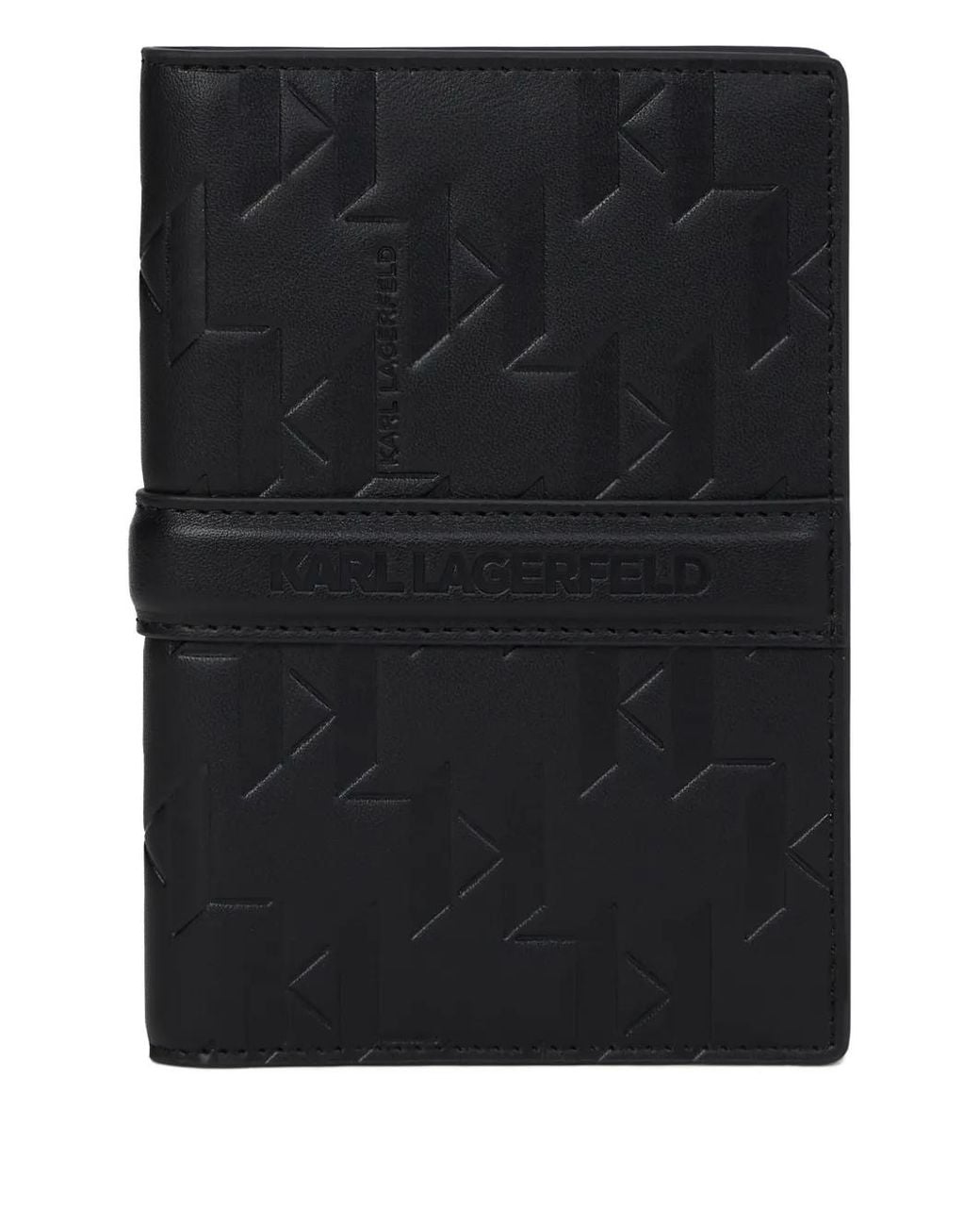 Karl Lagerfeld Black K/Traveller Logo-Embossed Passport Wallet for men