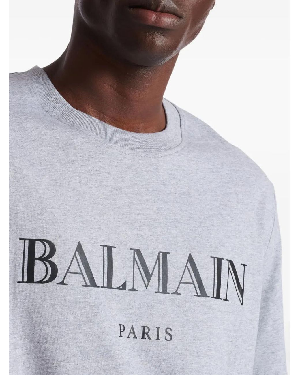 Balmain Gray Logo-Print T-Shirt for men