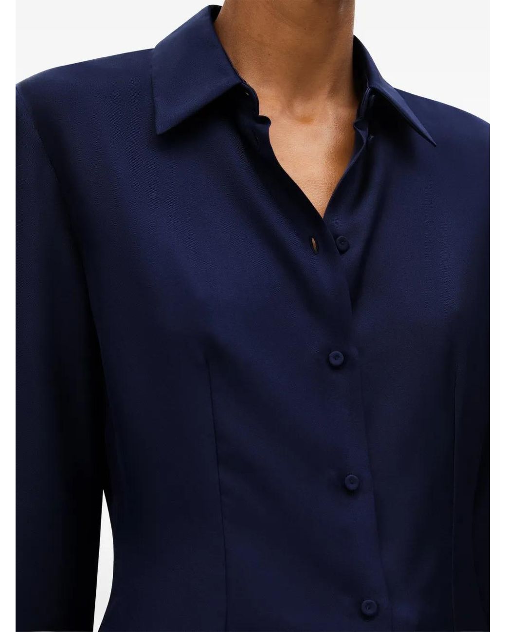 Another Tomorrow Blue Darted Fitted Shirt
