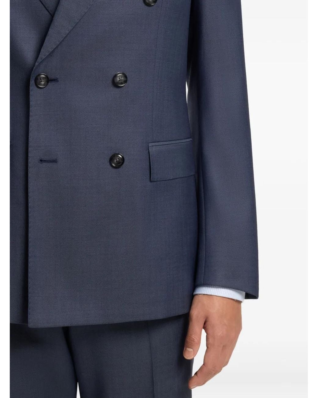 Boss Blue Double-Breasted Wool Suit for men