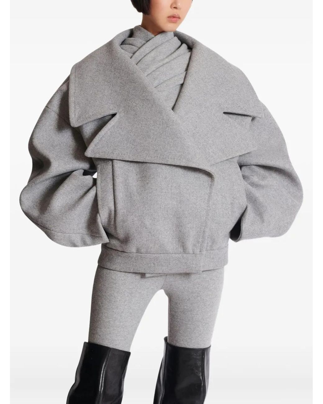 Balmain Gray Wool-Cashmere Oversized Pea Coat