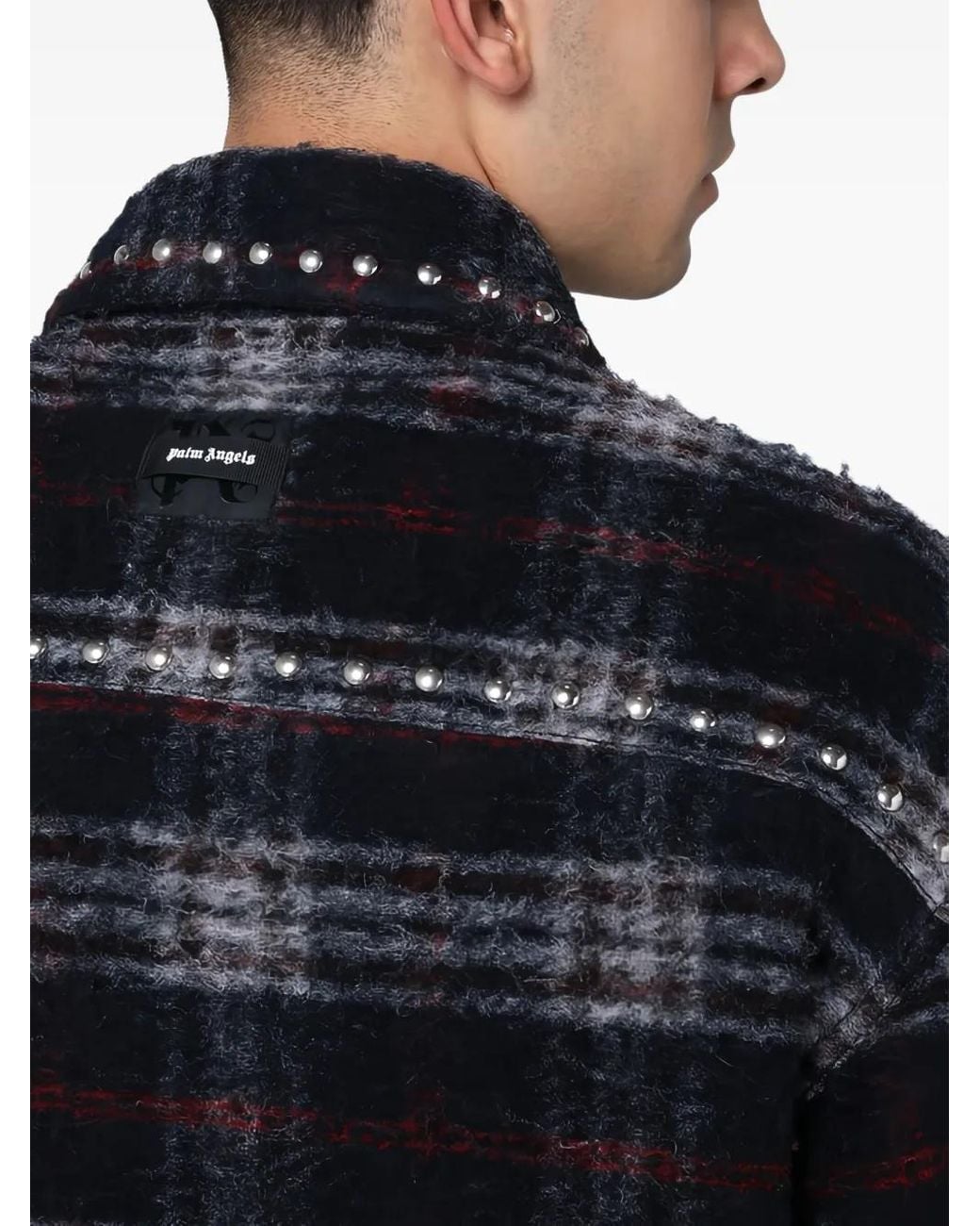 Palm Angels Blue Checked Shirt Jacket for men