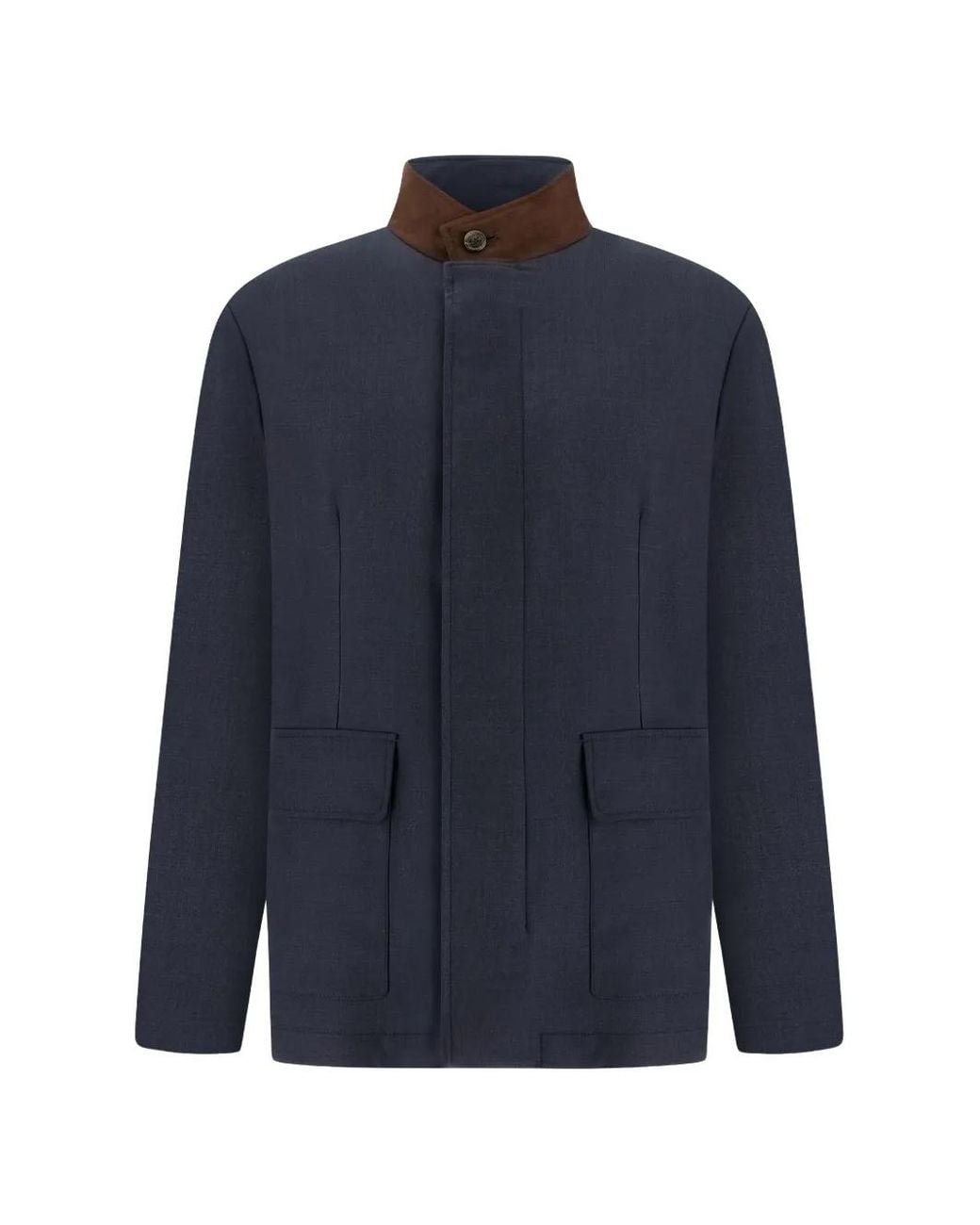Paul & Shark Blue Suede-Trim Wool Coat for men