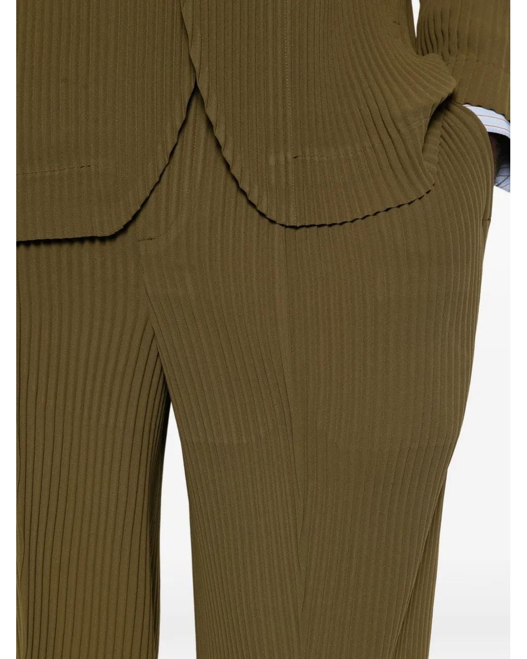 Homme Plissé Issey Miyake Green Pantalon Tuxedo À Design Plissé for men