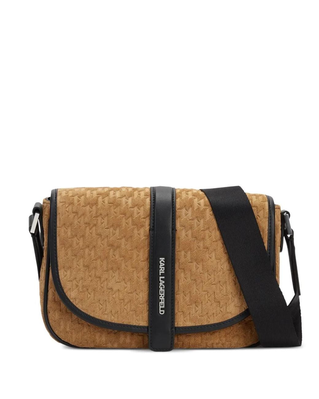 Karl Lagerfeld Brown Monogram Suede Messenger Bag for men
