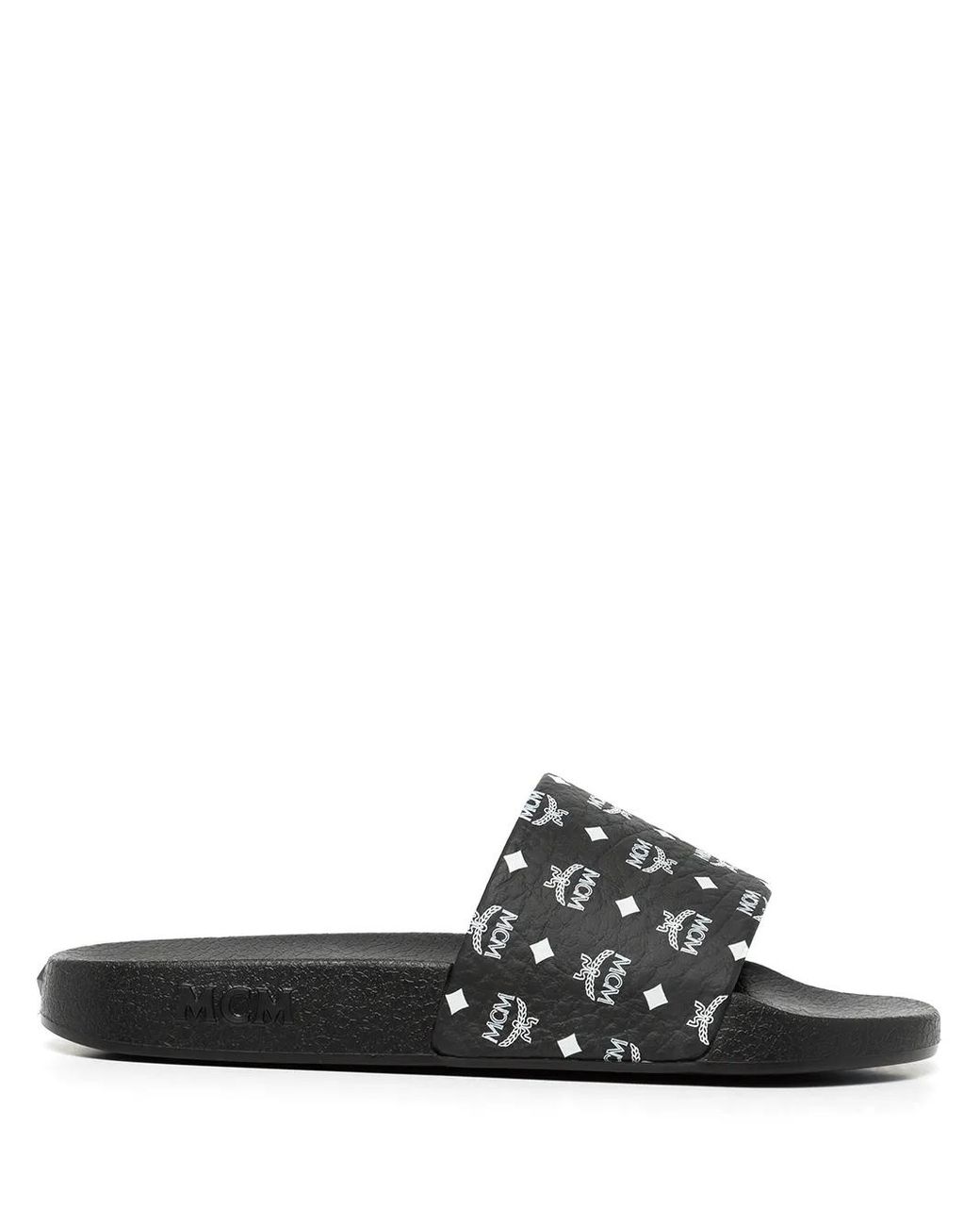MCM Black Monogram-Print Slides