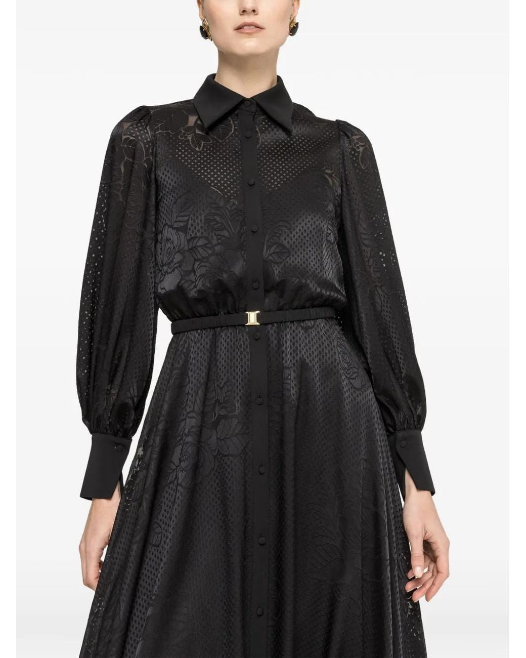 Nissa Black Robe Mi-Longue À Taille Ceinturée