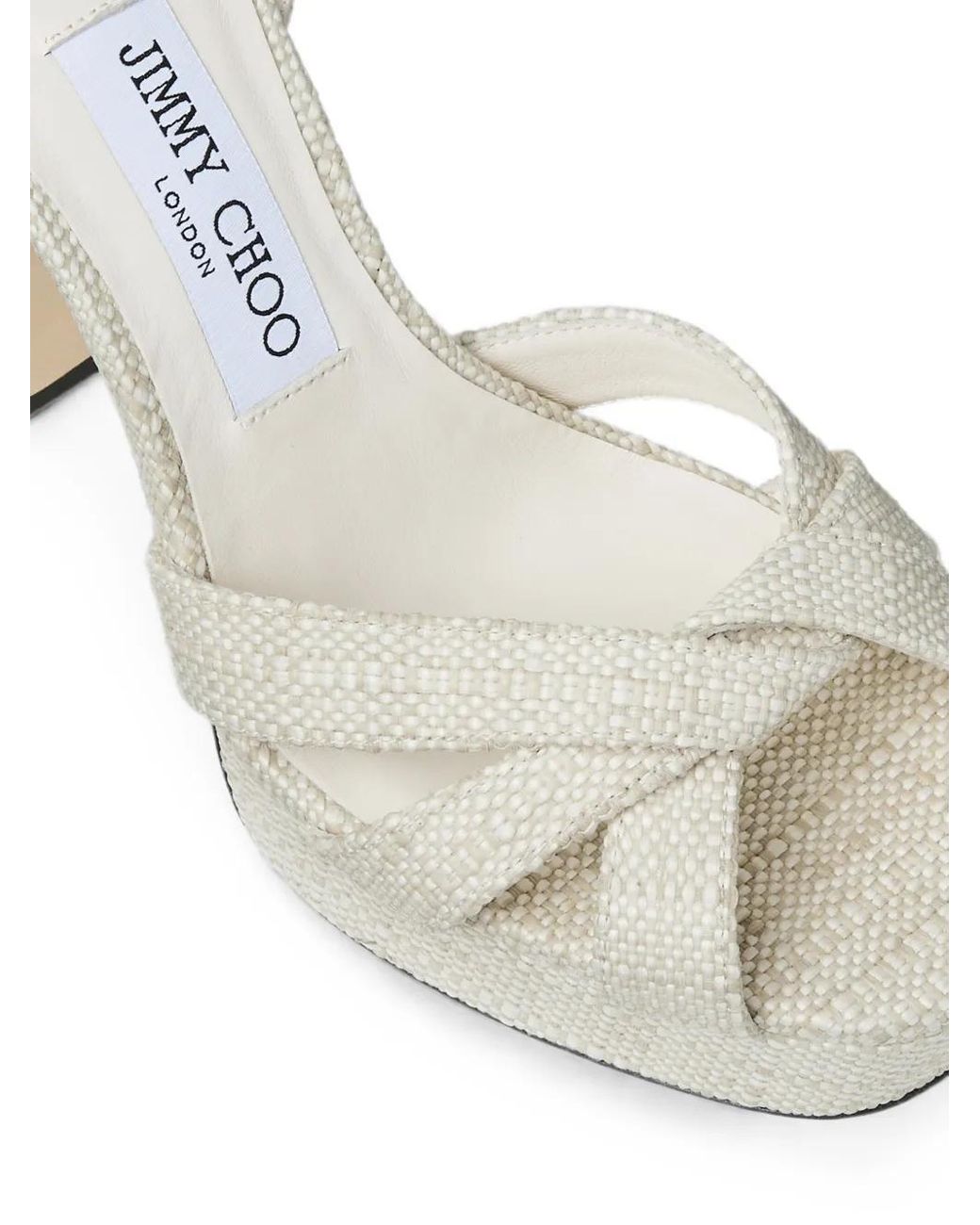 Jimmy Choo White Kove 120 Natural Fine Raffia-Effect Platform Sandals