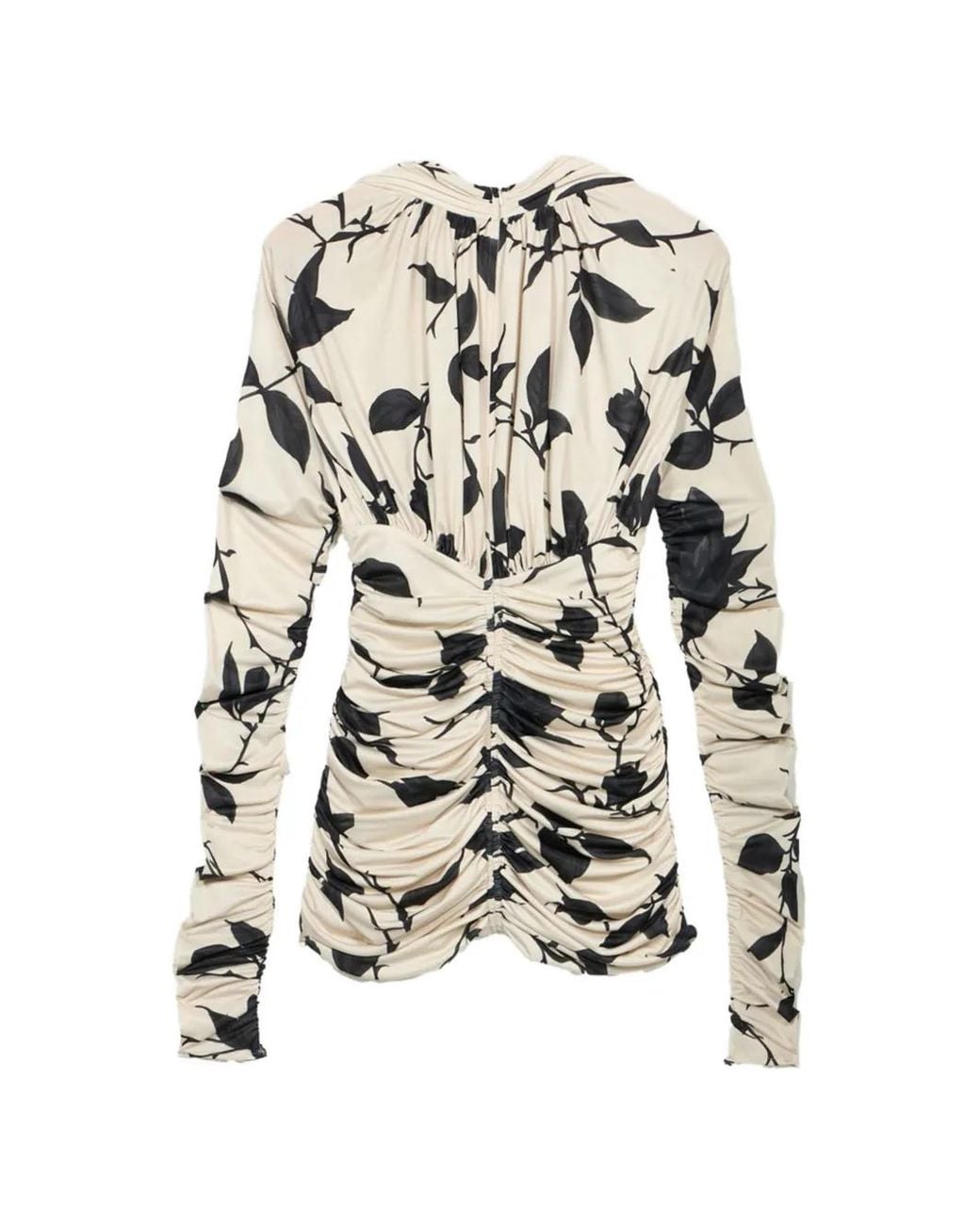 Blumarine White Floral-Print Ruched Blouse