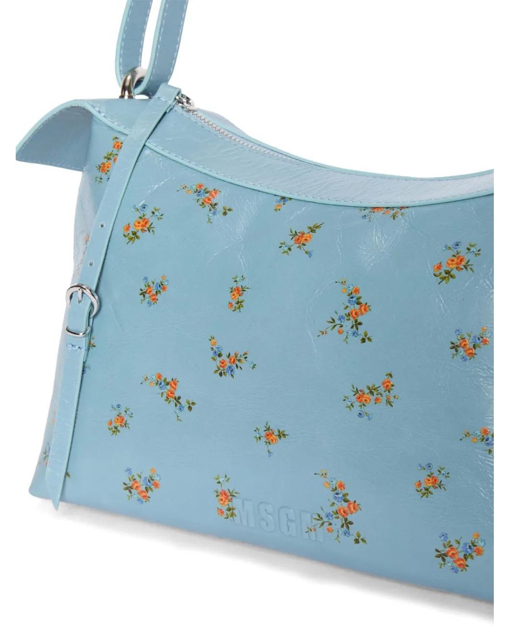 MSGM Blue Floral-Detail Shoulder Bag