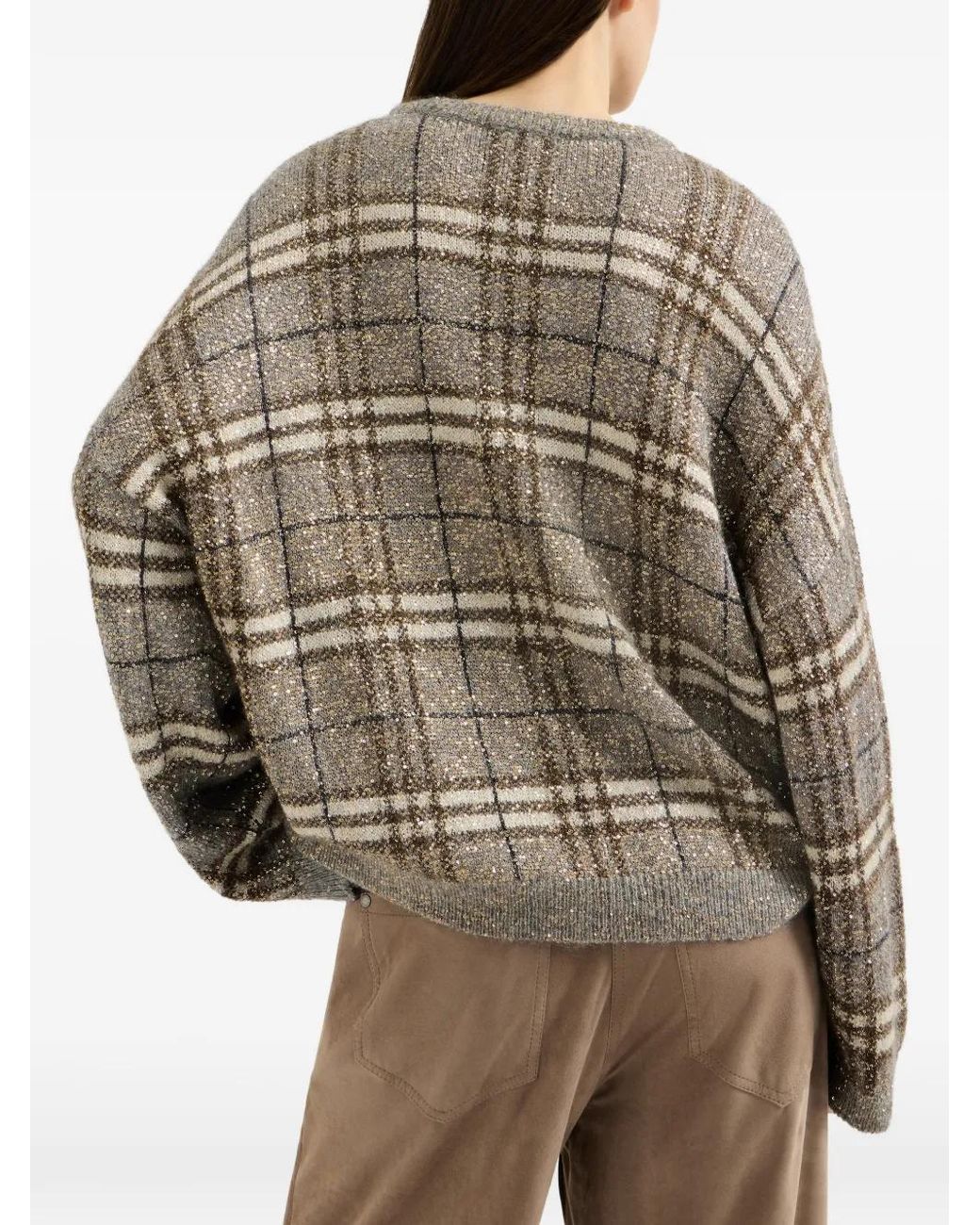 Brunello Cucinelli Gray Dazzling Mohair Prince Of Wales Sweater