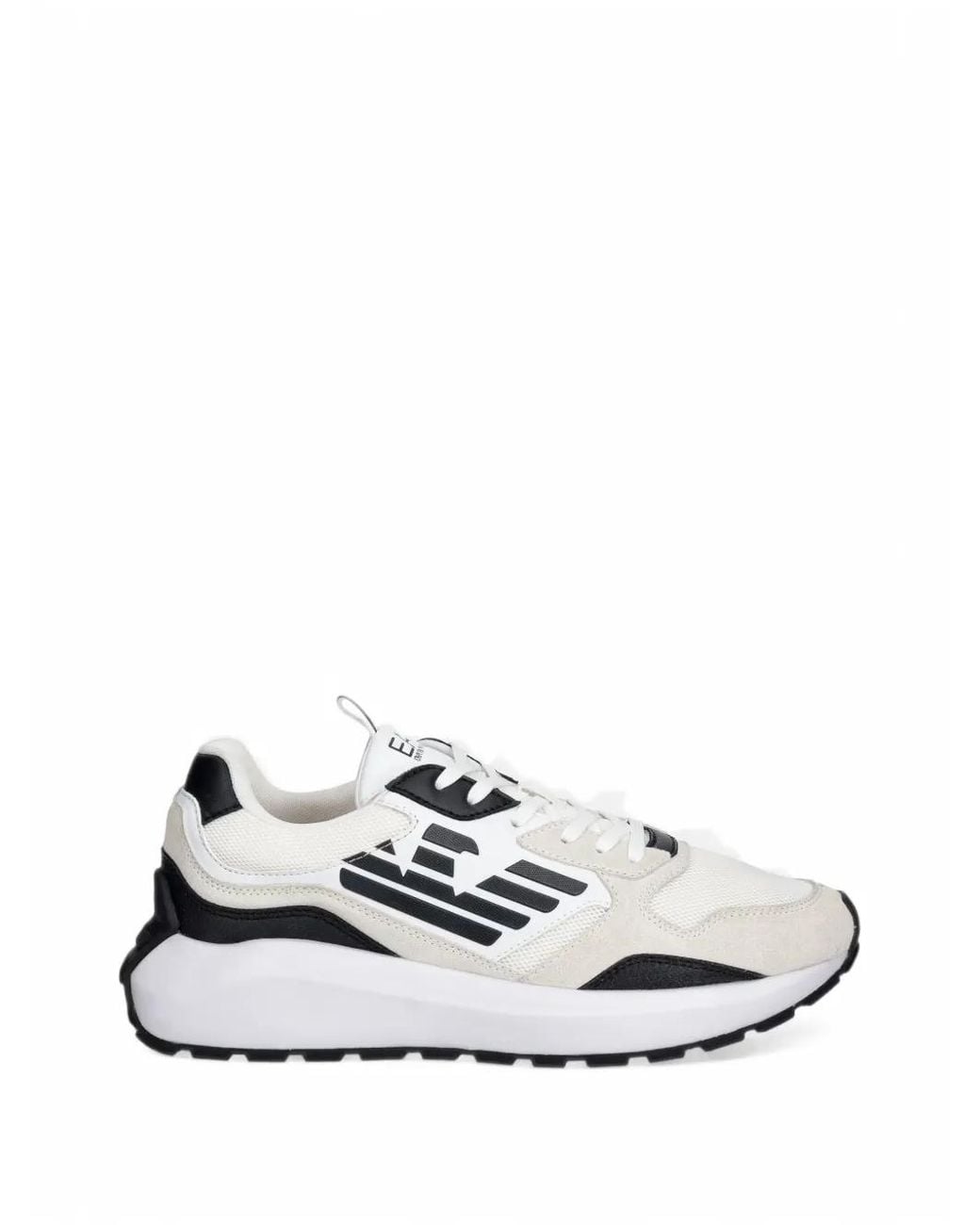 EA7 White Logo-Print Panelled Sneakers