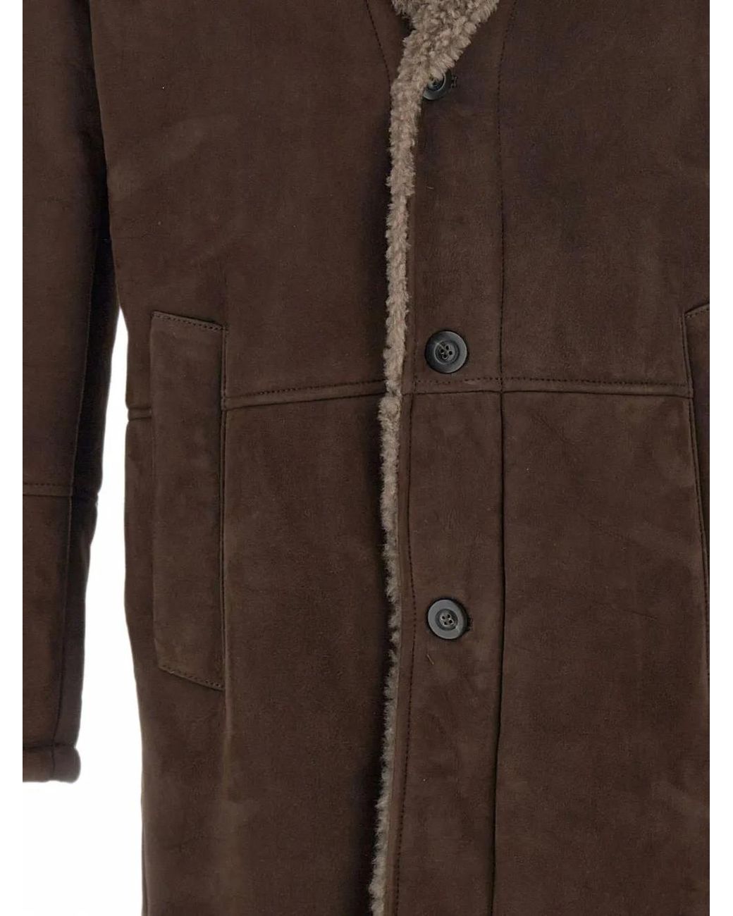 Volfagli Brown Ninfeo Suede Shearling-Lined Coat for men