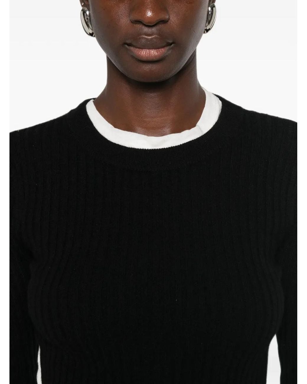 Kujten Black Ribbed-Knit Crew-Neck Sweater