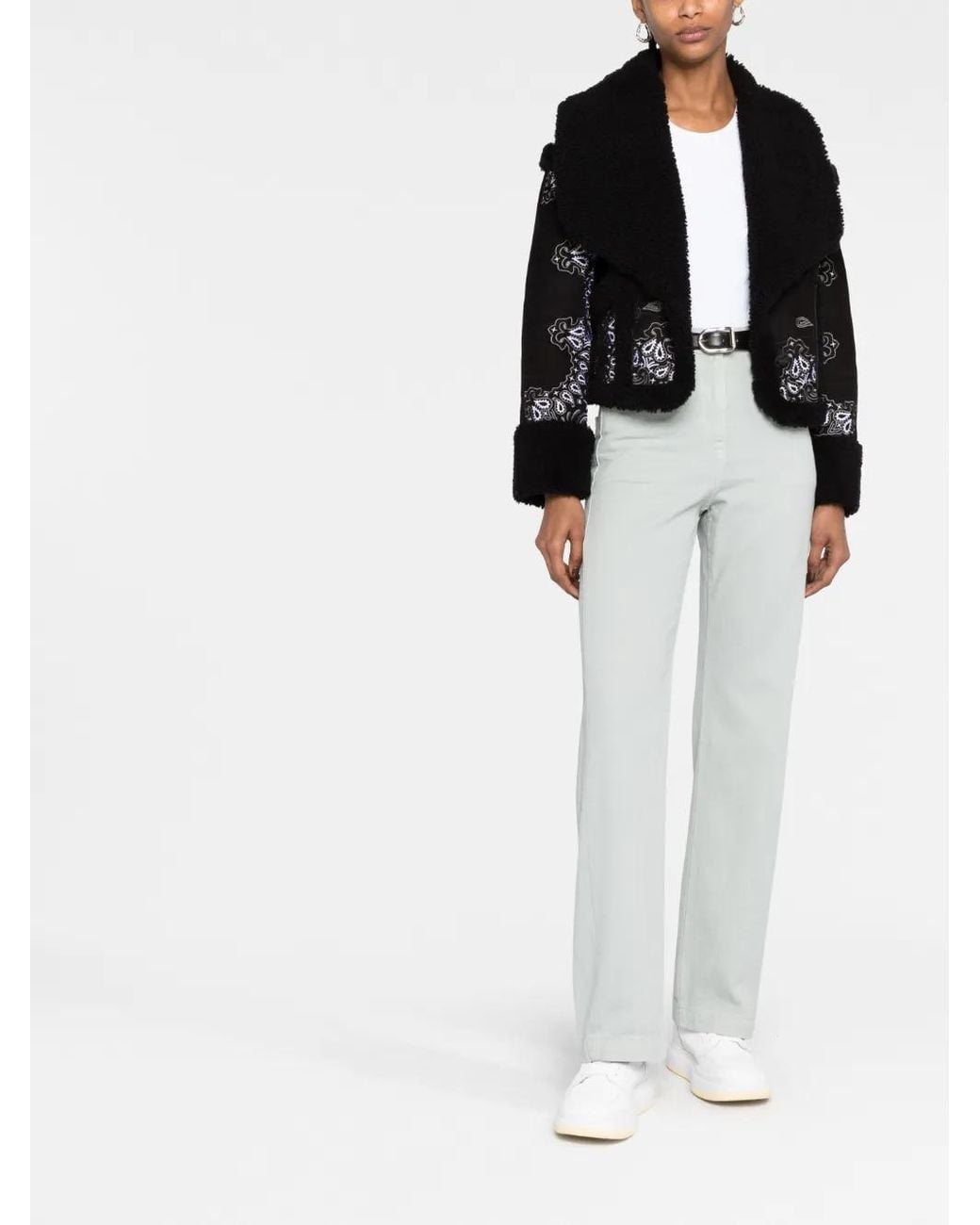 Philipp Plein Black Paisley Bandana Shearling Jacket