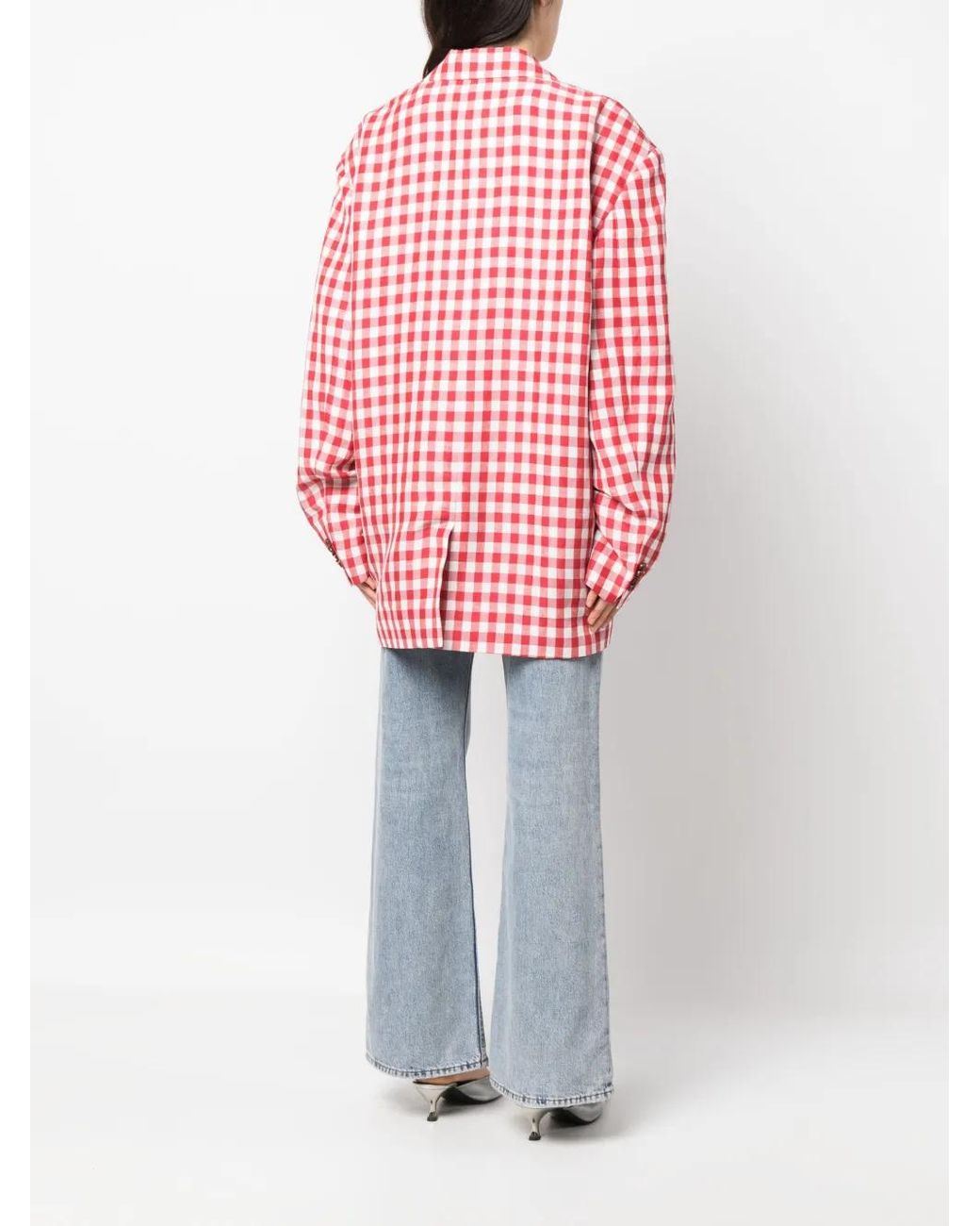 Acne Red Single-Breasted Gingham Blazer