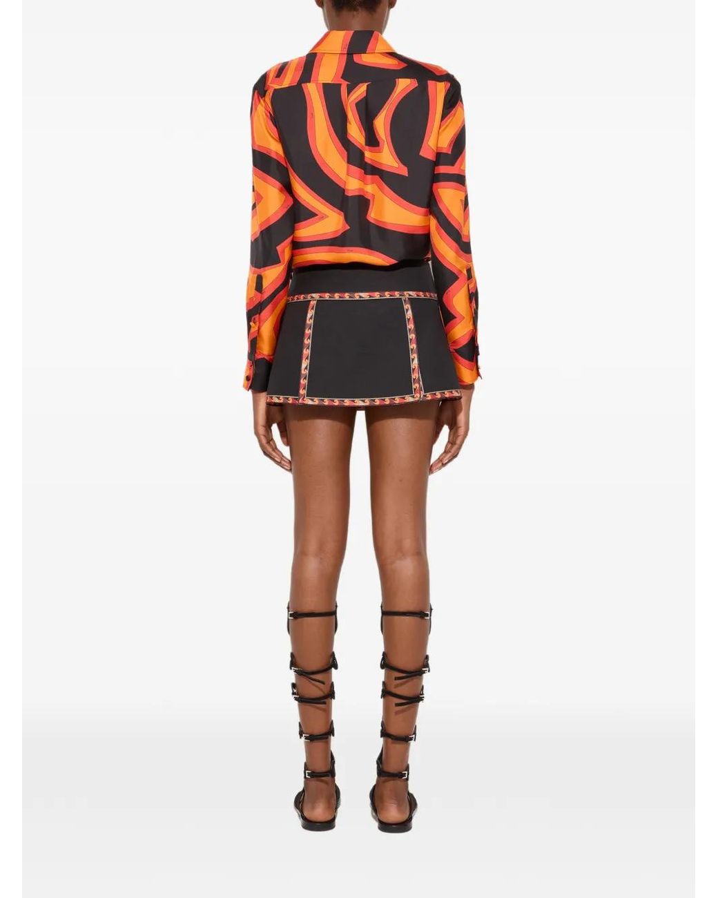 Emilio Pucci Orange Chemise En Soie À Imprimé Labirinto