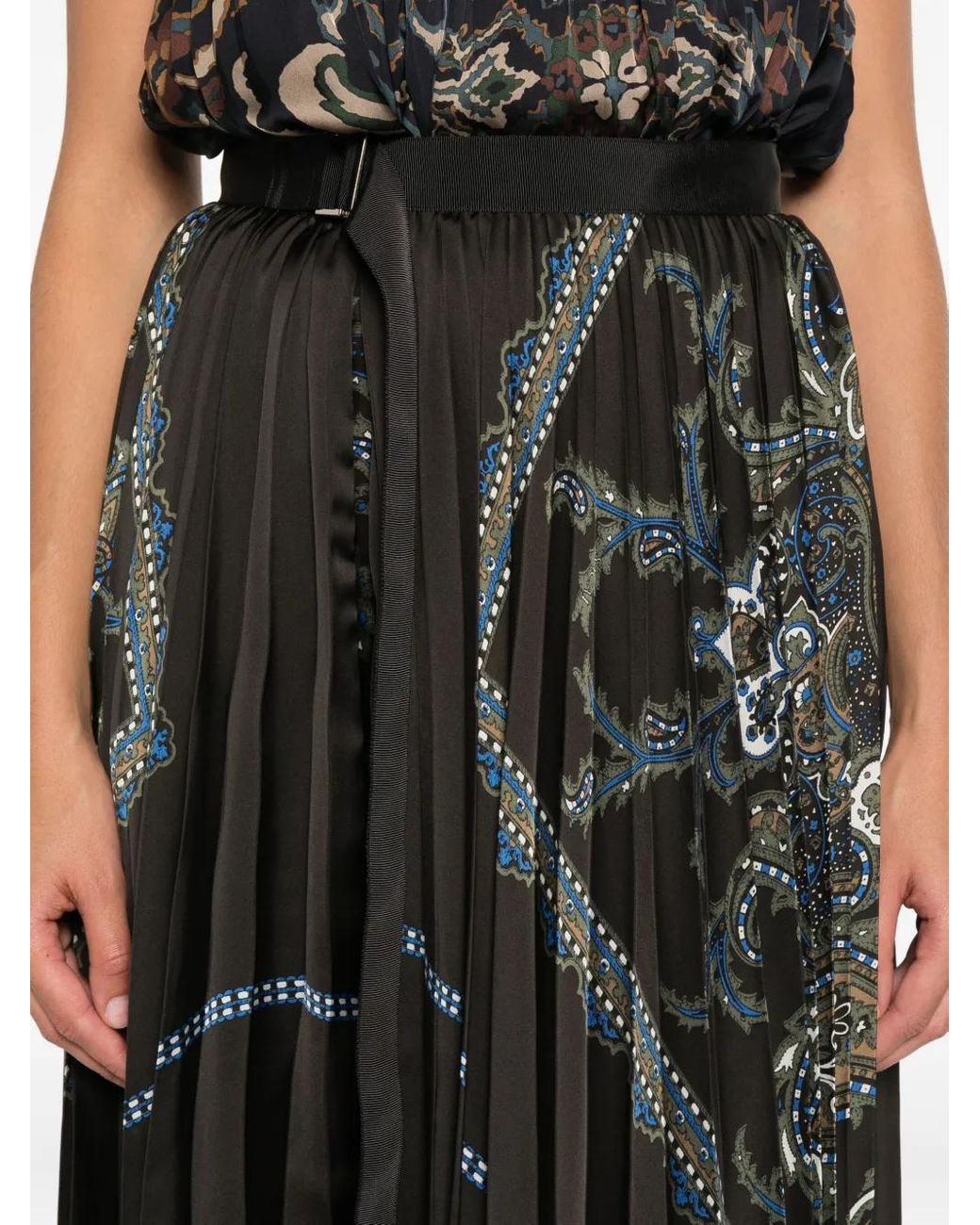 Sacai Black Paisley-Print Pleated Skirt