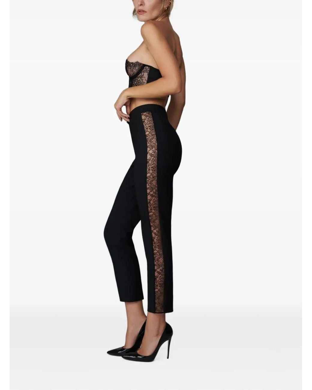 Maison Close Black Lace-Stripe Virgin-Wool Blend Tailored Pants
