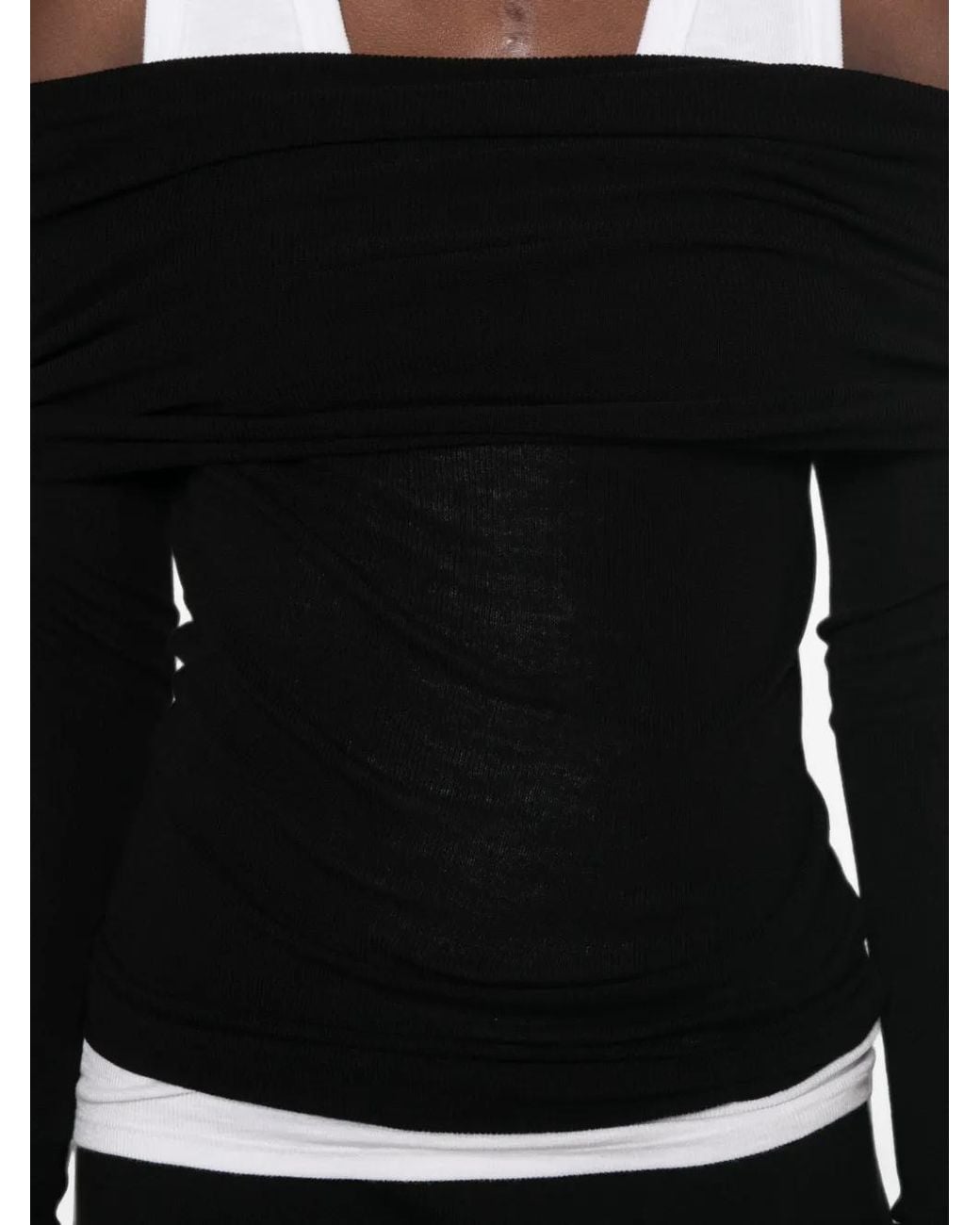 Le Petite Pulle Black Off-Shoulder Ruched Sweater