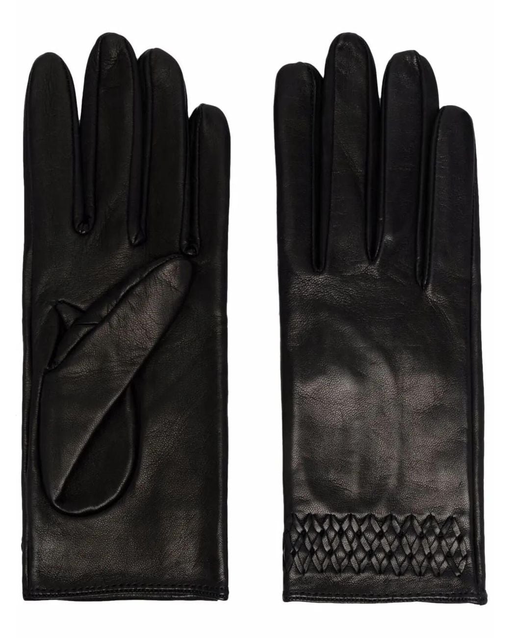 Manokhi Black Embroidered-Detail Leather Gloves