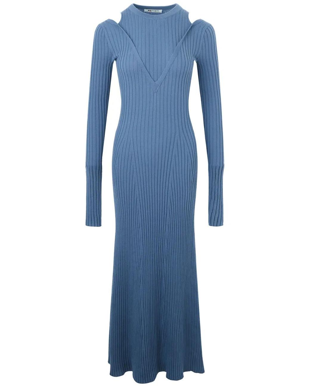Ports 1961 Blue Cut-Out Knitted Dress