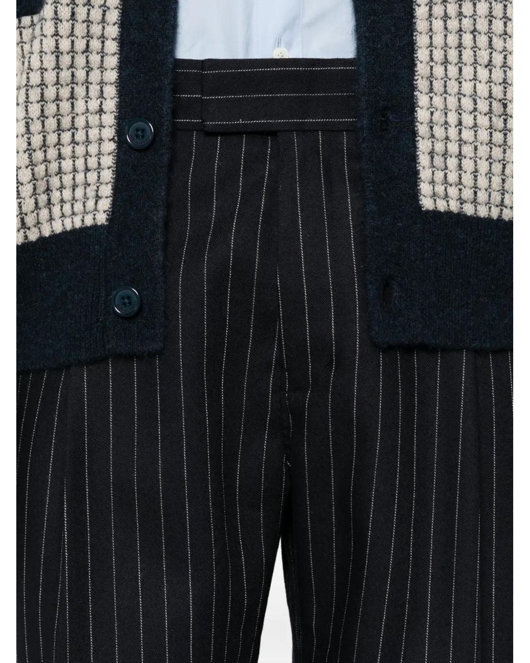 Drole de Monsieur Black Pinstripe-Pattern Pleated Trousers for men