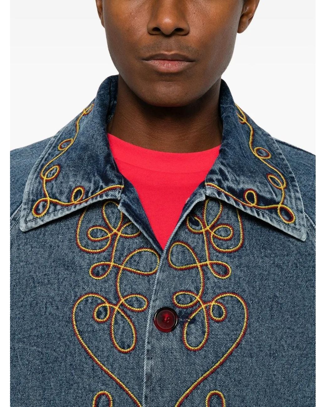 Bode Blue Rawlins Embroidered Denim Jacket for men