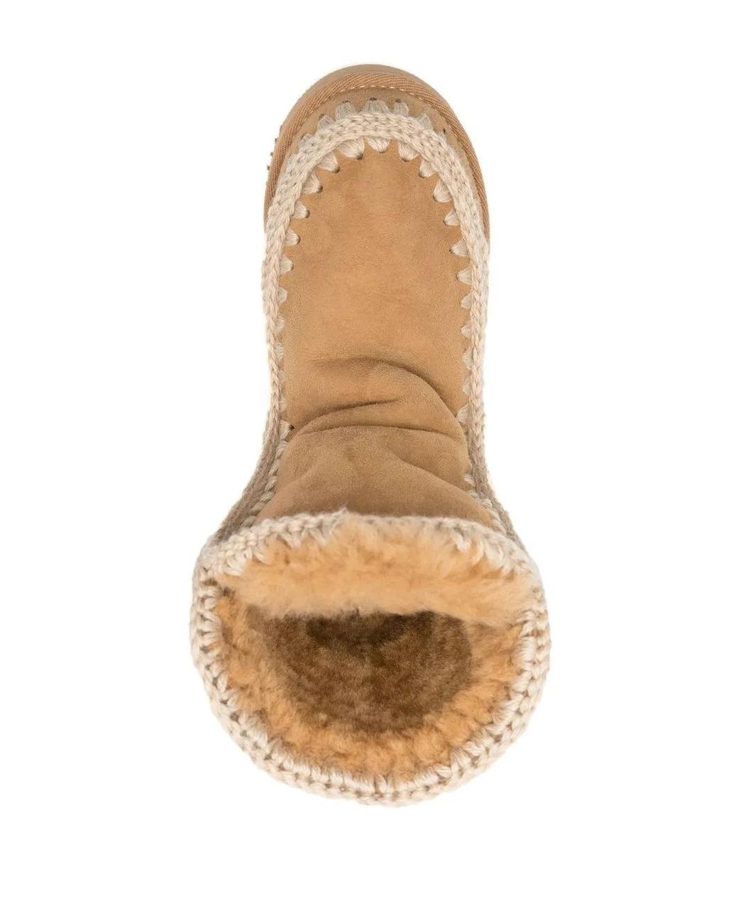 Mou Brown Whipstitch-Trim Shearling-Lined Boots