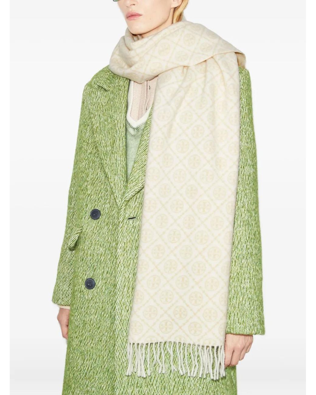 Tory Burch White T-Monogram Oblong Scarf