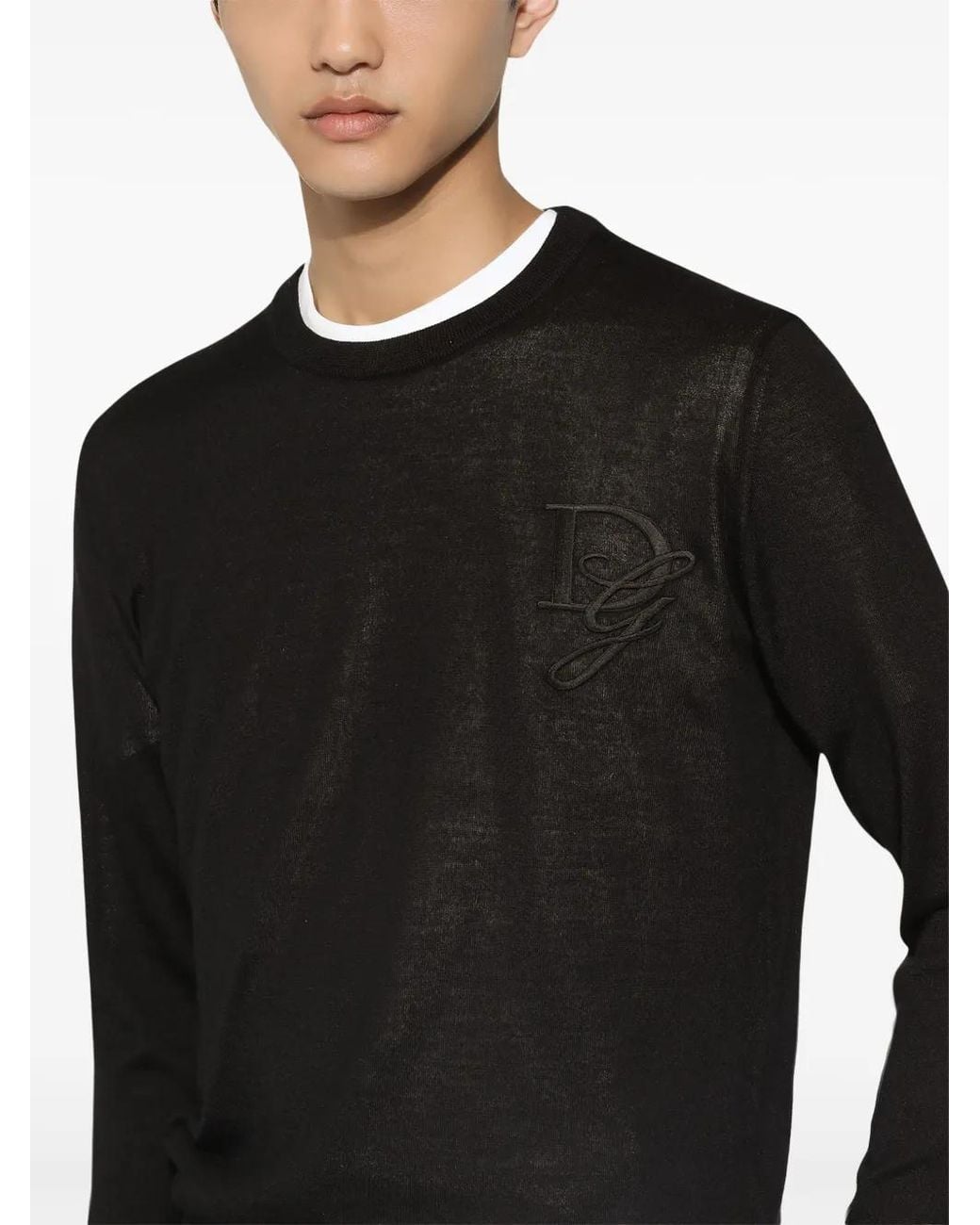 Dolce & Gabbana Black Cashmere Crew-Neck Logo Sweater for men