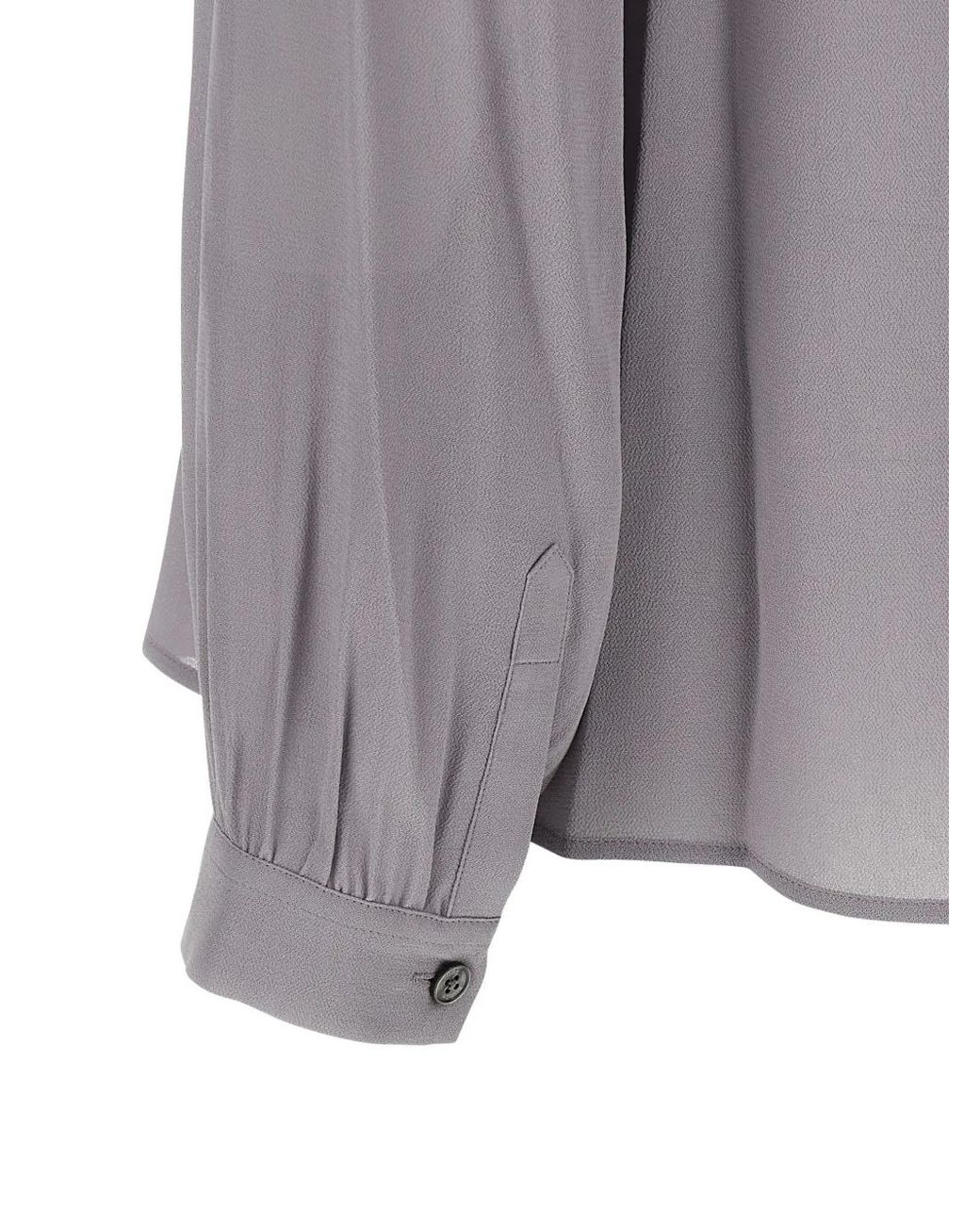 Tory Burch Gray Georgette Bow Mandarin Collar Blouse