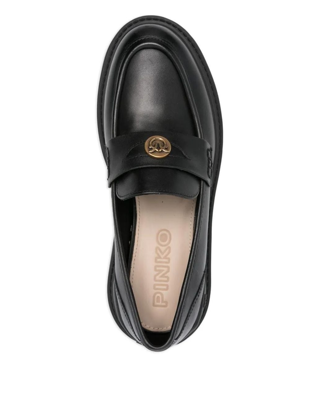 Pinko Black Mia 24 Rounded Toe Lug Sole Leather Loafers