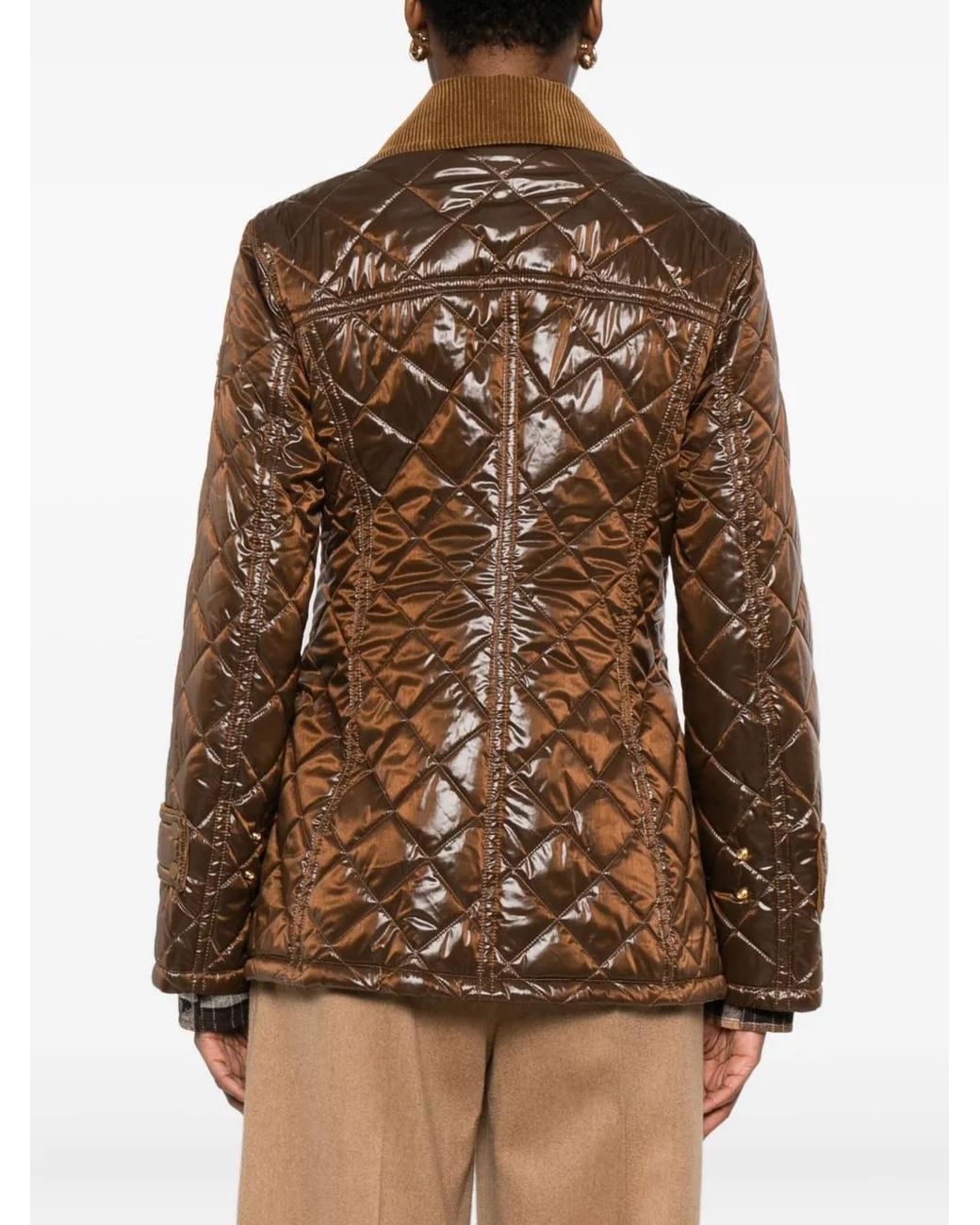 Peuterey Brown Quilted Corduroy-Collar Jacket