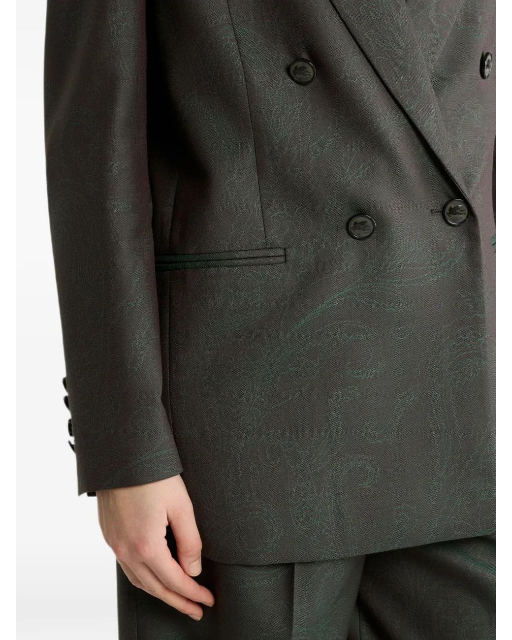 Etro Gray Double-Breasted Wool Jacquard Jacket With Paisley Motif