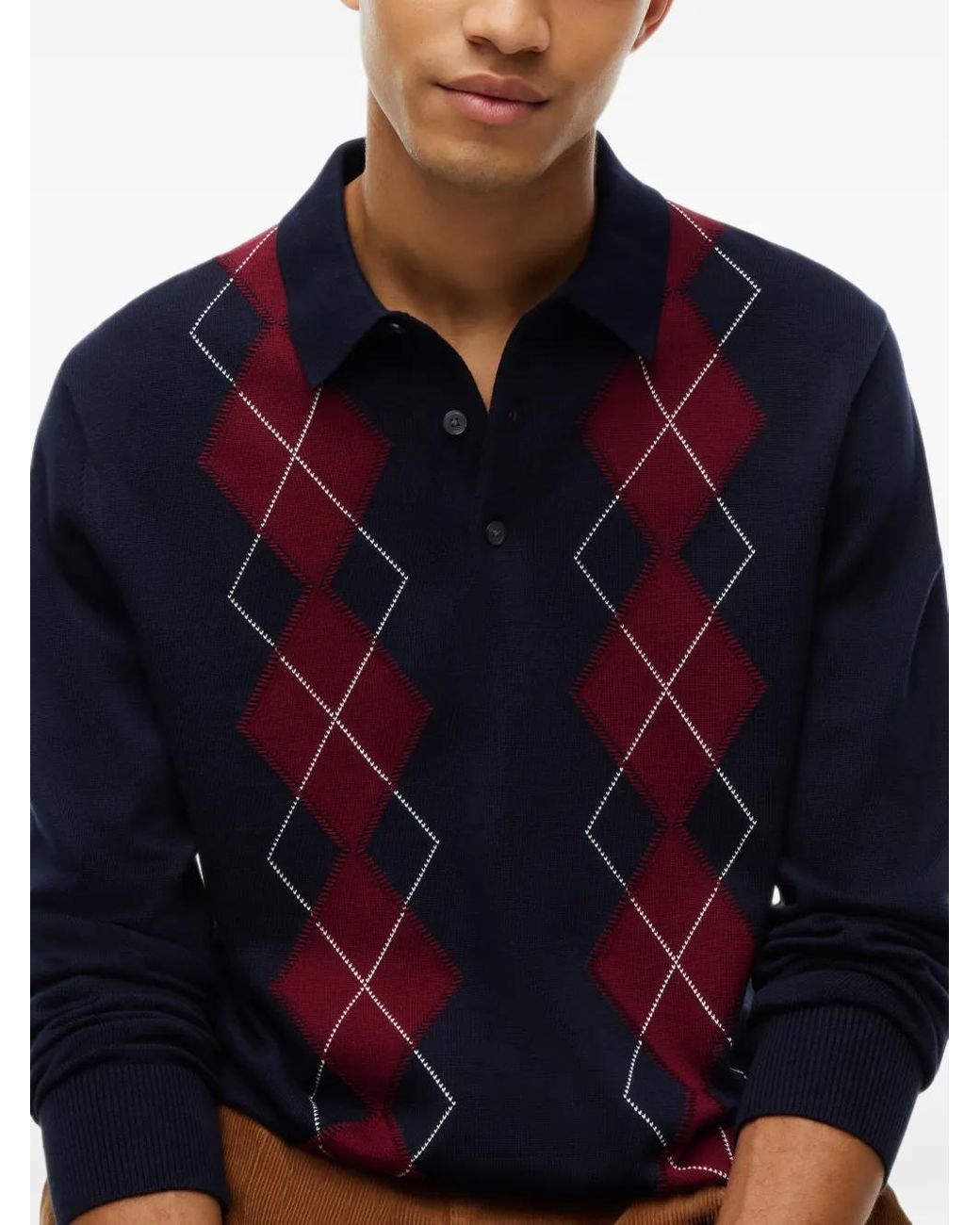 Tommy Hilfiger Blue Argyle-Pattern Polo Sweater for men