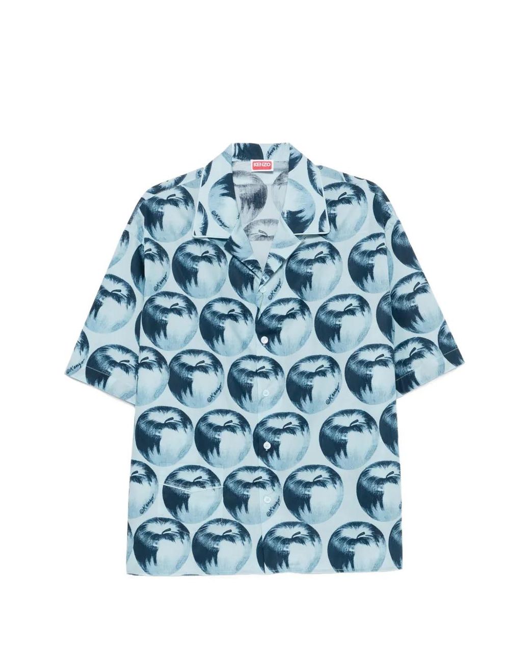 KENZO Blue Apple-Print Short-Sleeve Shirt for men