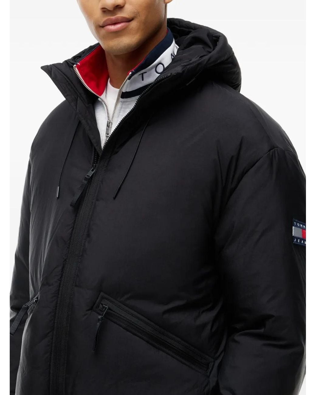 Tommy Hilfiger Blue Logo-Patch Hooded Padded Jacket for men