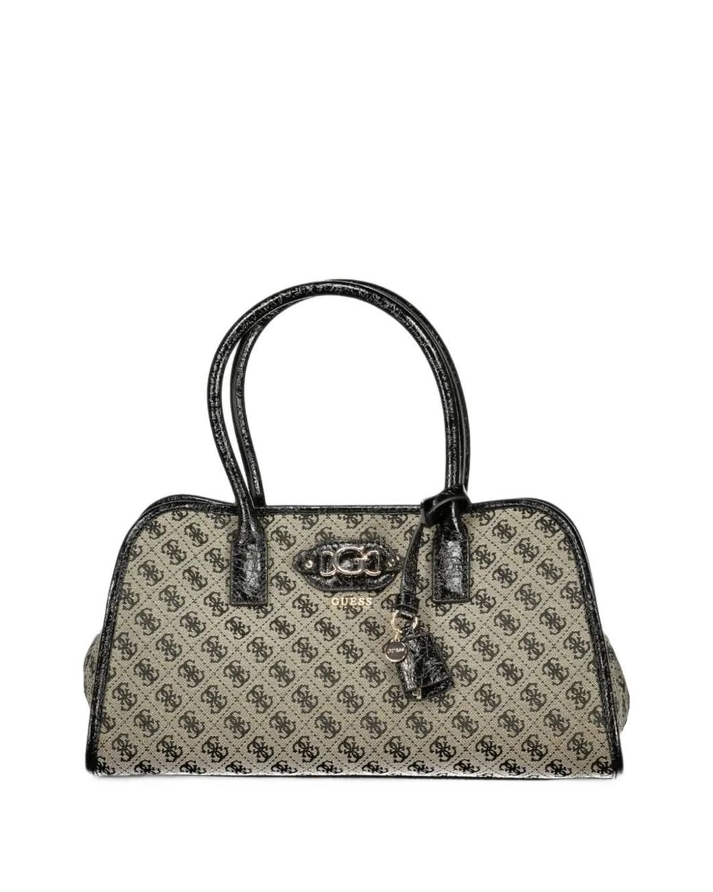 Guess Black Monogram-Print Faux-Leather-Trim Tote Bag