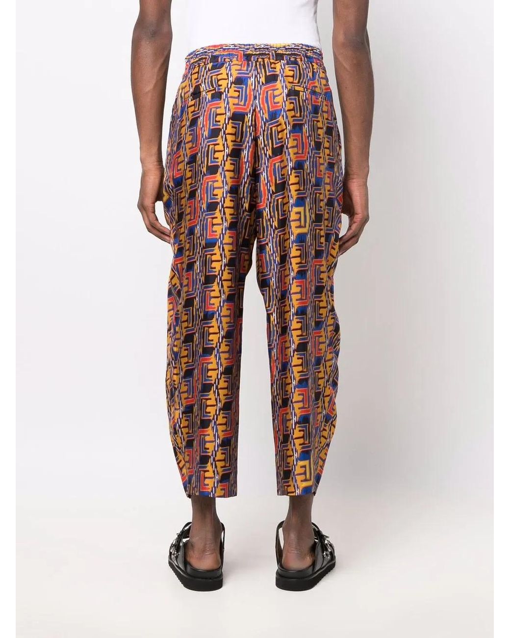 Balmain Blue Graphic-Print Cropped Trousers for men