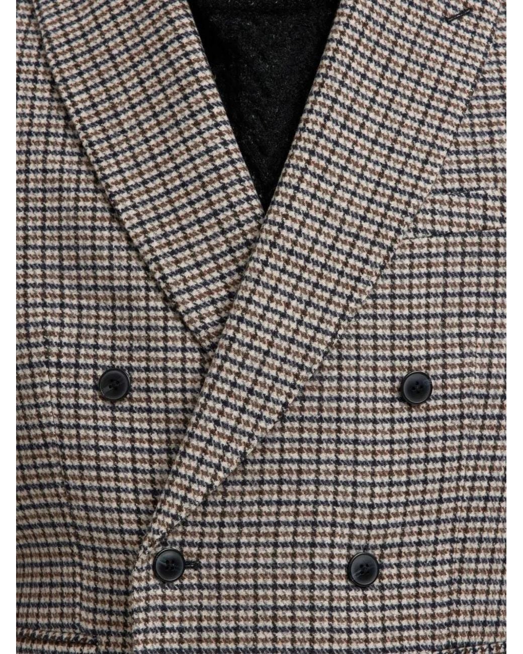 SELECTED Gray Checked Double-Breasted Blazer for men