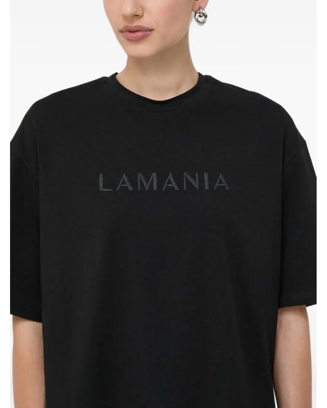 La Mania Black Melanie Logo-Embroidered Cotton T-Shirt