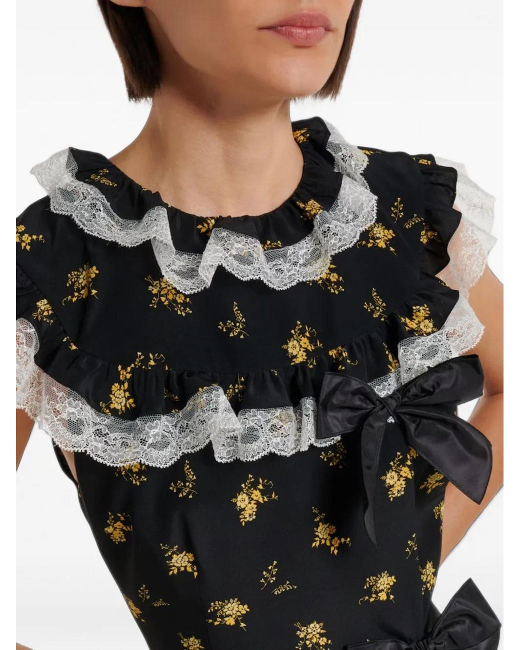 Alessandra Rich Black Robe Mi-Longue Volantée À Détail De Nœud