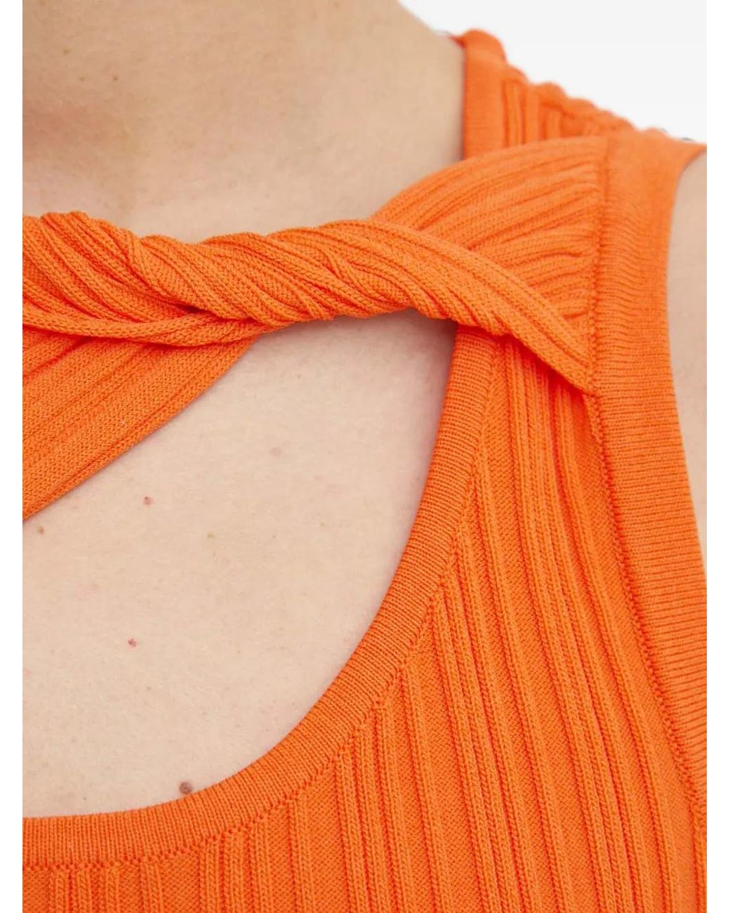 DKNY Orange Twisted-Detail Knitted Top