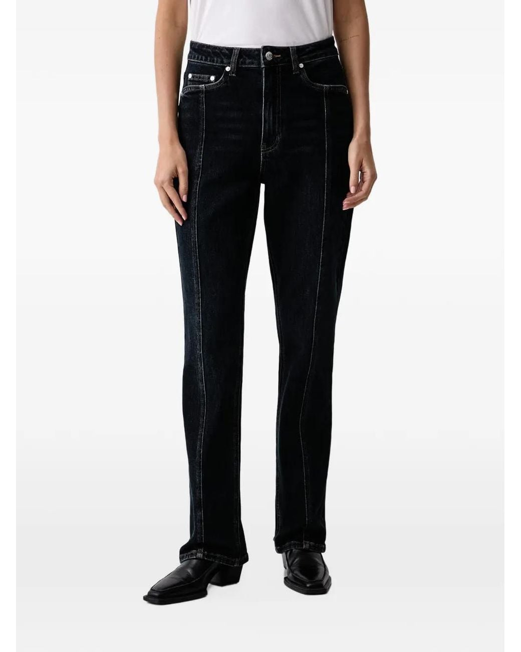 Gestuz Black Gzrosaly Seam-Detail Slit-Hem Jeans